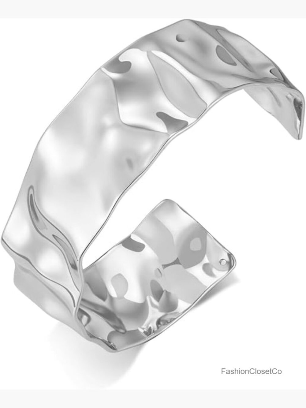 Hammered Chunky Cuff Bracelet - Wide Bangle Bracelet, Brass, Adjustable Open